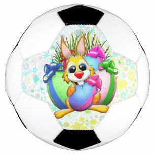 Funny Bunny biting an Easter Egg Soccer Ball