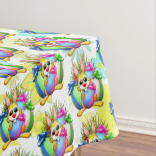 Funny Bunny biting an Easter Egg Tablecloth