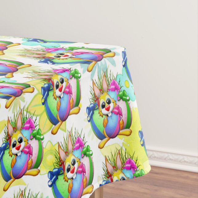 Funny Bunny biting an Easter Egg Tablecloth (In Situ)