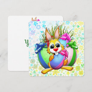 Funny Bunny biting an Easter Egg Thank You Card