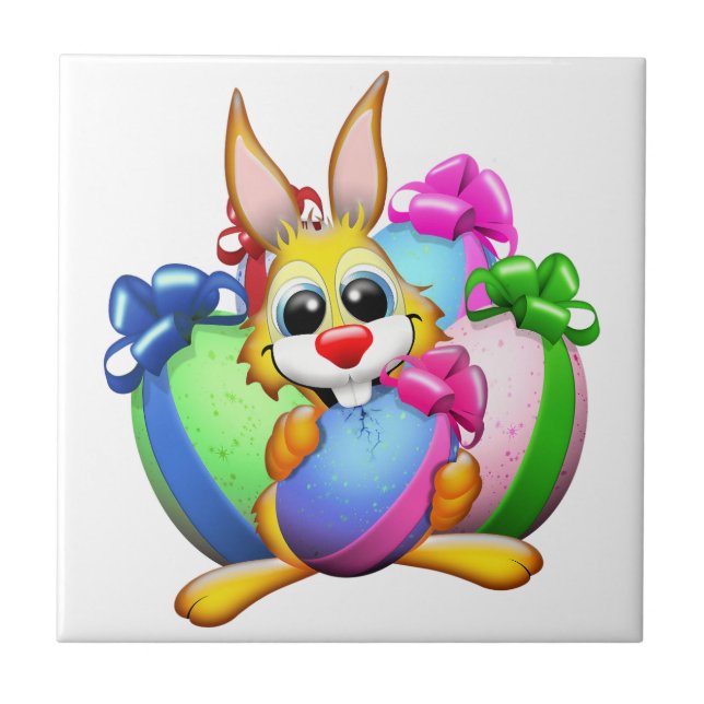 Funny Bunny biting an Easter Egg Tile (Front)