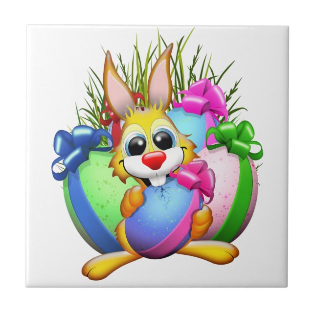 Funny Bunny biting an Easter Egg Tile (Front)