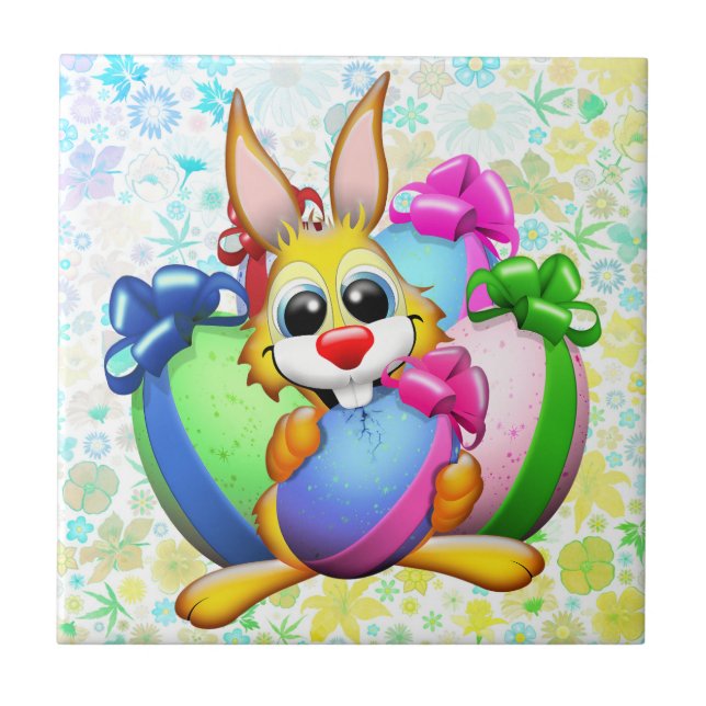 Funny Bunny biting an Easter Egg Tile (Front)