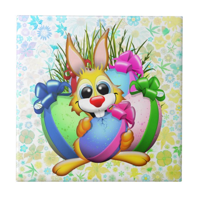 Funny Bunny biting an Easter Egg Tile (Front)