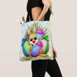 Funny Bunny biting an Easter Egg Tote Bag