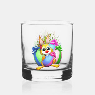 Funny Bunny biting an Easter Egg Whiskey Glass