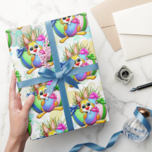 Funny Bunny biting an Easter Egg Wrapping Paper