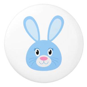 Funny Bunny Blue Ceramic Knob