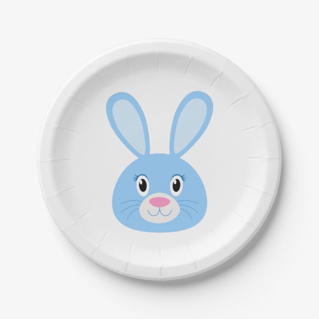 Funny Bunny Blue Paper Plate (Front)