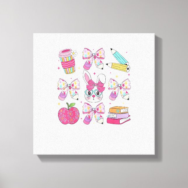 Funny Bunny Coquette Bow Rabbit Teacher Easter Ret Canvas Print (Front)