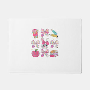 Funny Bunny Coquette Bow Rabbit Teacher Easter Ret Doormat
