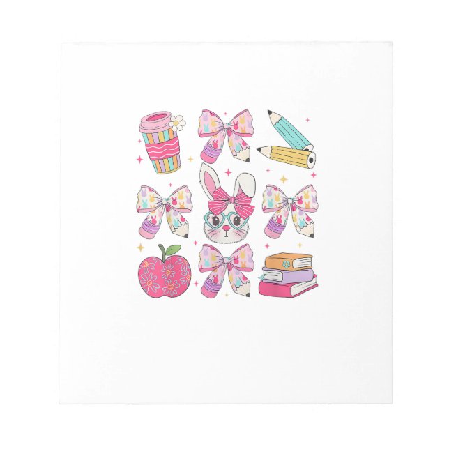 Funny Bunny Coquette Bow Rabbit Teacher Easter Ret Notepad (Front)