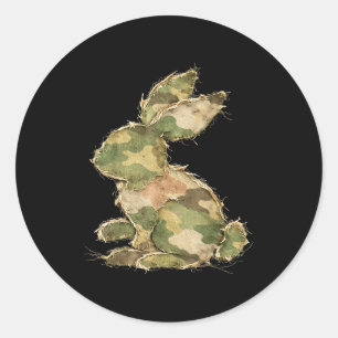 Funny bunny crochet patchwork camo rabbit happy classic round sticker