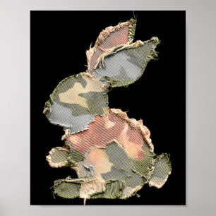 Funny Bunny Crochet Patchwork Camo Rabbit Happy Ea Poster