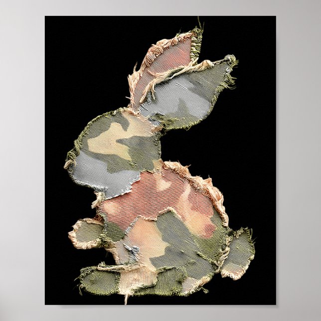 Funny Bunny Crochet Patchwork Camo Rabbit Happy Ea Poster (Front)