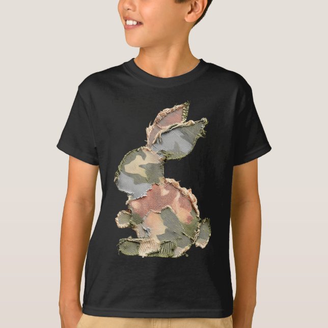 Funny Bunny Crochet Patchwork Camo Rabbit Happy Ea T-Shirt (Front)