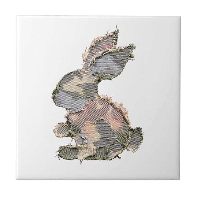 Funny Bunny Crochet Patchwork Camo Rabbit Happy Ea Tile (Front)