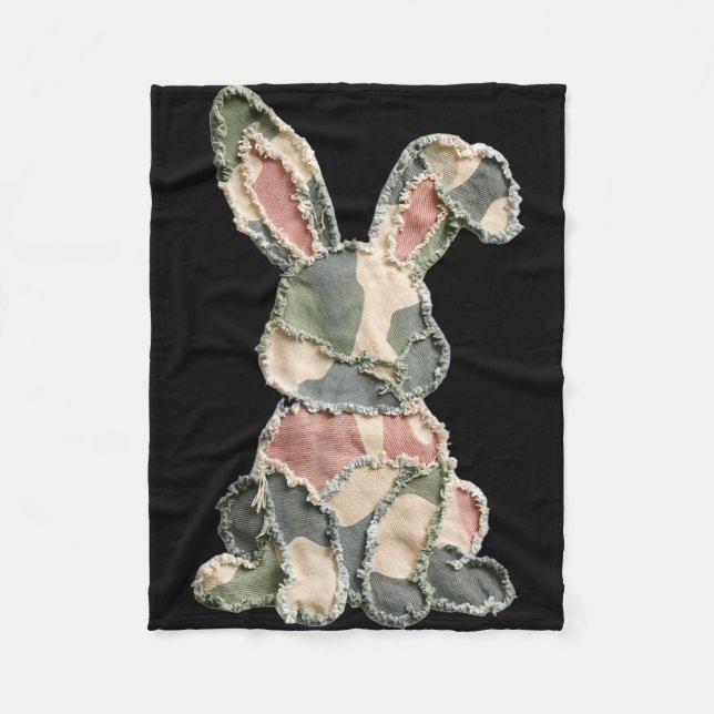 Funny bunny crochet patchwork camo rabbit happy fleece blanket (Front)