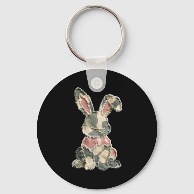 Funny bunny crochet patchwork camo rabbit happy key ring (Front)