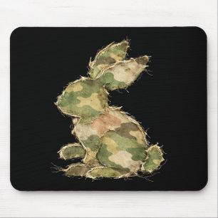 Funny bunny crochet patchwork camo rabbit happy mouse pad