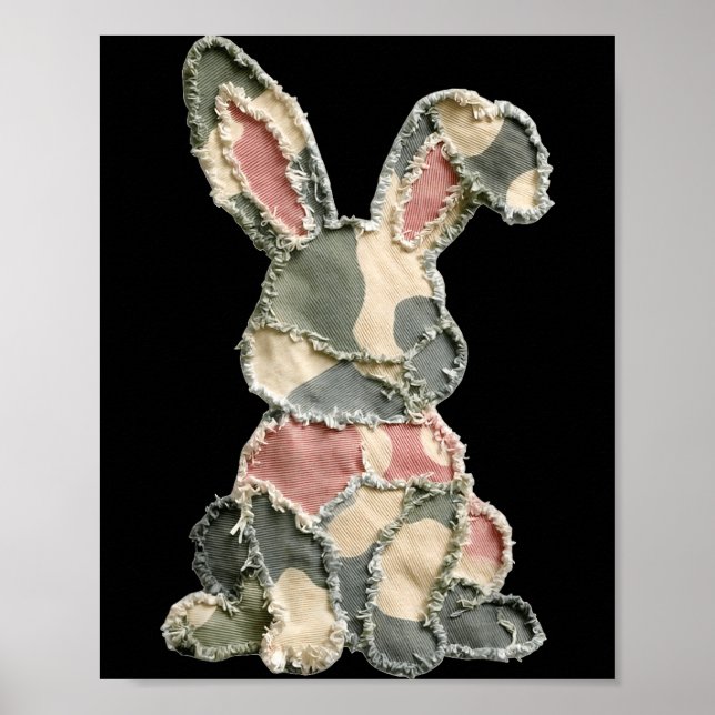 Funny bunny crochet patchwork camo rabbit happy poster (Front)