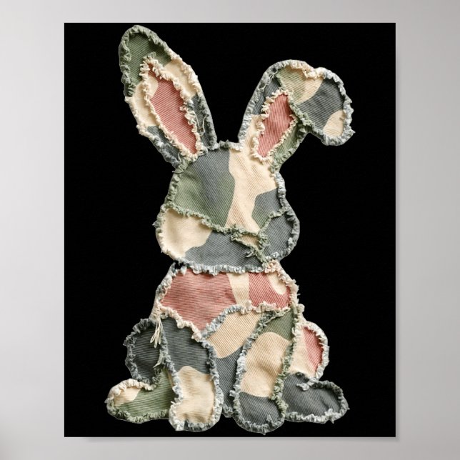 Funny bunny crochet patchwork camo rabbit happy poster (Front)