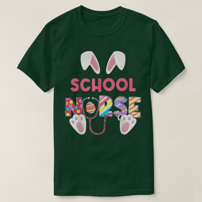 Funny Bunny Easter Day Matching Stethoscope School T-Shirt (Design Front)