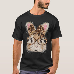 Funny bunny face glasses bandana leopard rabbit T-Shirt