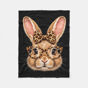 Funny bunny face glasses bandanna leopard bow happ fleece blanket