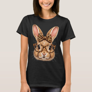 Funny bunny face glasses bandanna leopard bow happ T-Shirt