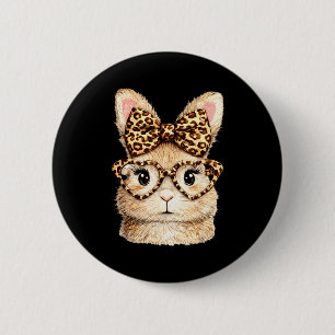 Funny bunny face glasses bandanna leopard rabbit 6 cm round badge
