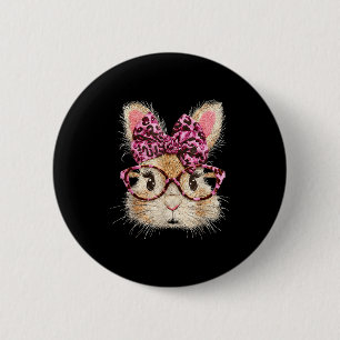 Funny bunny face glasses bandanna leopard rabbit 6 cm round badge