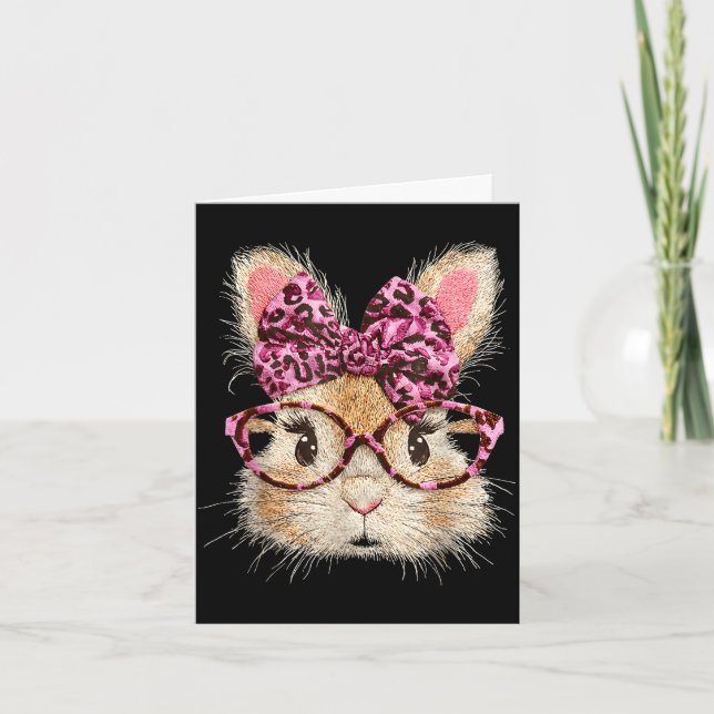 Funny bunny face glasses bandanna leopard rabbit card (Front)