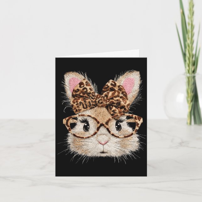 Funny bunny face glasses bandanna leopard rabbit card (Front)