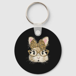 Funny bunny face glasses bandanna leopard rabbit key ring