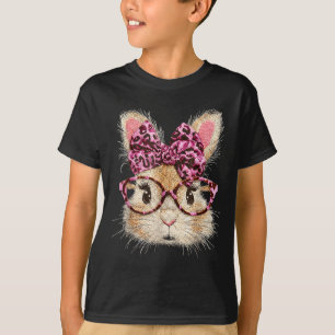 Funny bunny face glasses bandanna leopard rabbit T-Shirt