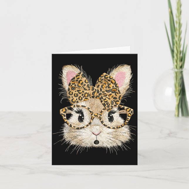 Funny bunny face glasses coquette bow leopard card (Front)