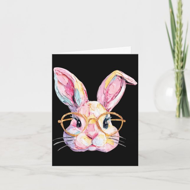 Funny bunny face glasses eggs rabbit happy easter card (Front)