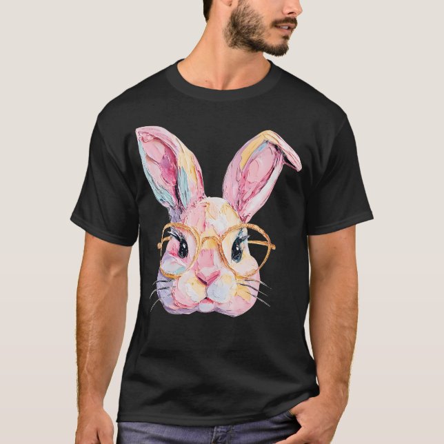 Funny Bunny Face Glasses Eggs Rabbit Happy Easter T-Shirt (Front)