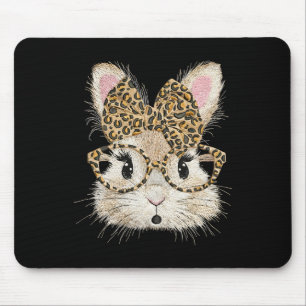 Funny Bunny Face Gles Coquette Bow Leopard Rabbit  Mouse Pad