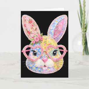 Funny Bunny Face Gles Floral Patchwork Rabbit East Card