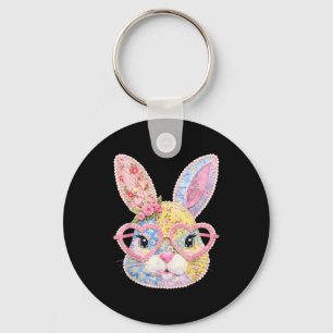 Funny Bunny Face Gles Floral Patchwork Rabbit East Key Ring