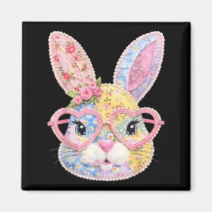 Funny Bunny Face Gles Floral Patchwork Rabbit East Magnet