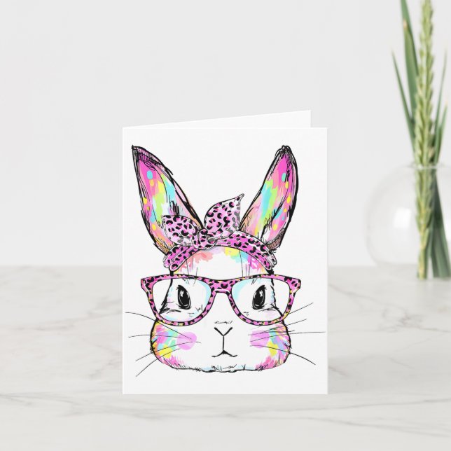 Funny Bunny Face Gles Rabbit Coquette Bow Happy Ea Card (Front)
