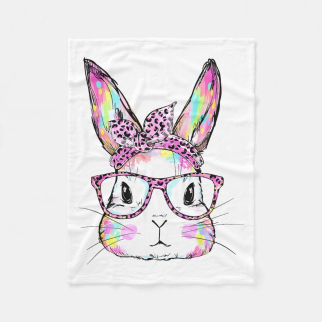 Funny Bunny Face Gles Rabbit Coquette Bow Happy Ea Fleece Blanket (Front)