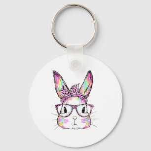 Funny Bunny Face Gles Rabbit Coquette Bow Happy Ea Key Ring