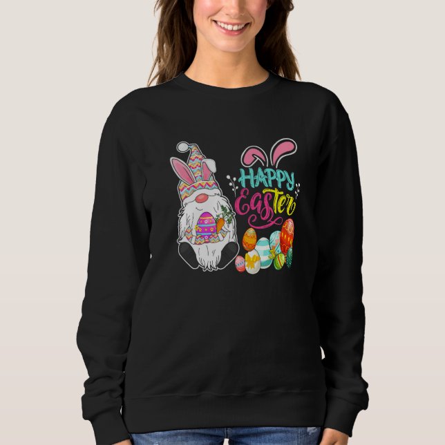 Funny Bunny Gnome Rabbit Eggs Hunting Happy Easter Sweatshirt (Front)