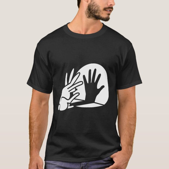 Funny Bunny Hand Shadow Puppet Rabbit Humour T-Shirt (Front)