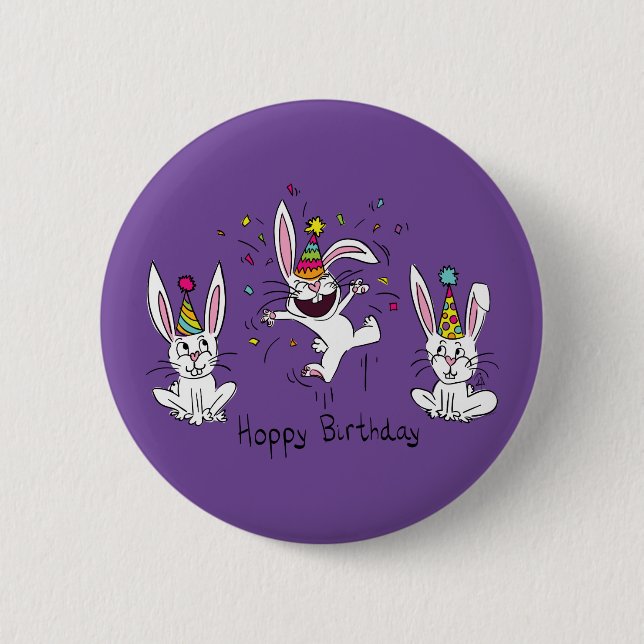 Funny Bunny Happy Birthday Cute Kids Rabbit 6 Cm Round Badge (Front)