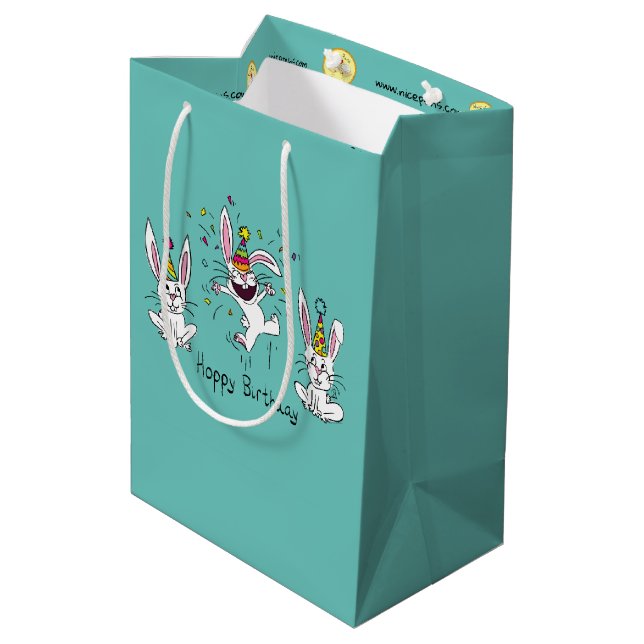 Funny Bunny Happy Birthday Cute Kids Rabbit Medium Gift Bag (Back Angled)